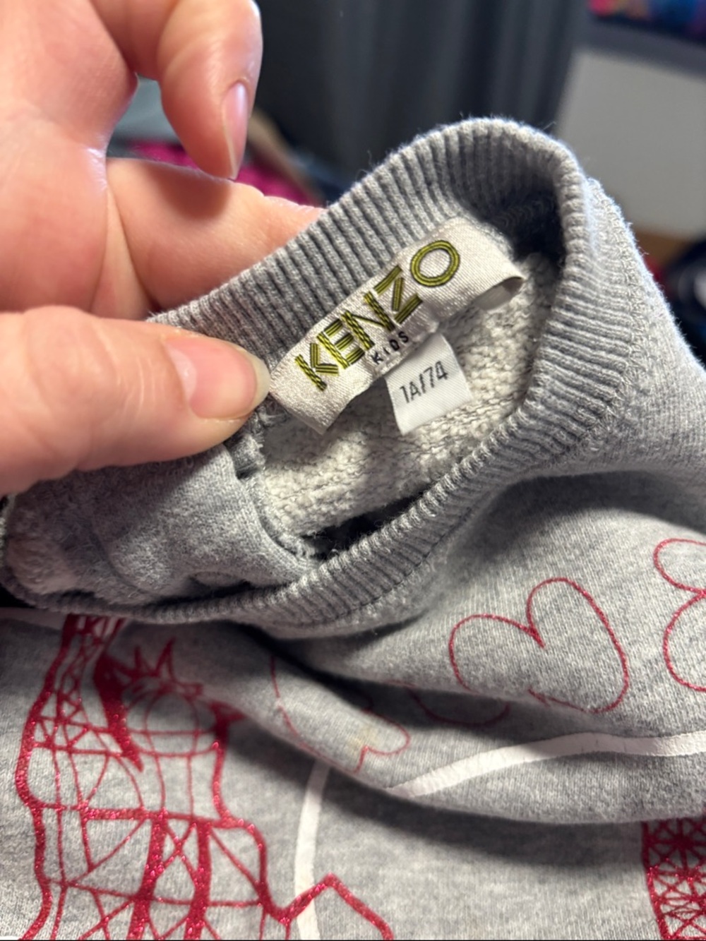 Kenzo Gray Sweatshirt Dress with Blue & Purple Wave Print - Picture 2 of 2